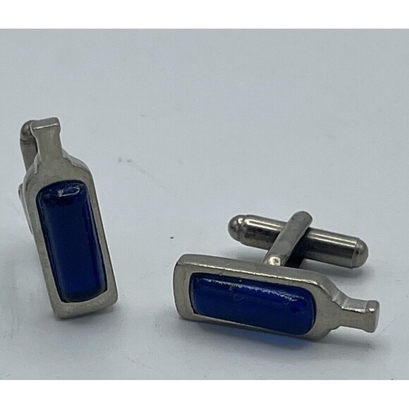 Men’s Blue Glass Bottle Cuff Links - Picture 1 of 8
